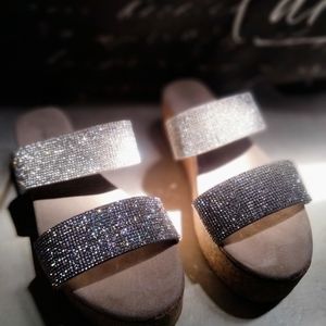 Rhinestone Cork Platform Sandals